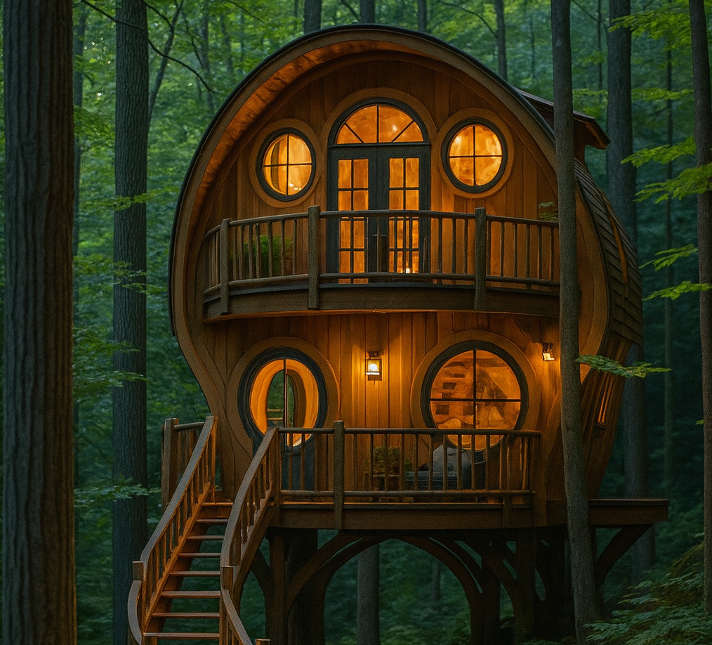 Enchanted Hideaway with circular windows and private hot tub