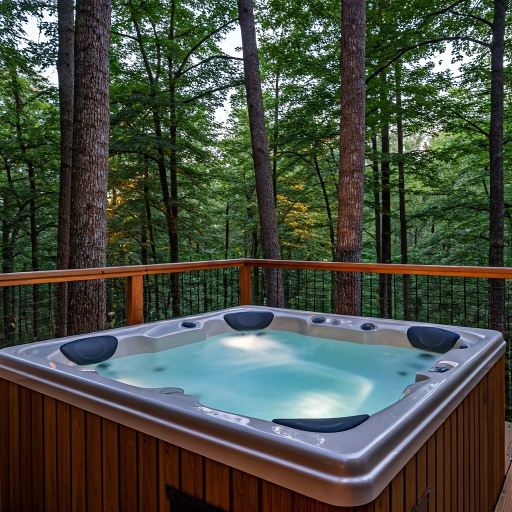 Luxury outdoor jacuzzi on treehouse balcony